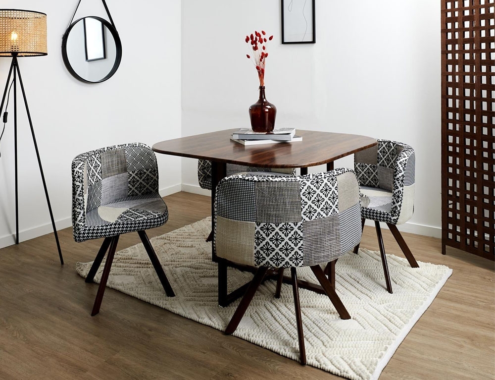 Εικόνα Εξυπνη Τραπεζαρία Home Deco Factory με 4 Καρέκλες που Μπαίνουν Εσωτερικά και πιάνει ελάχιστο Χώρο - Γκρι
