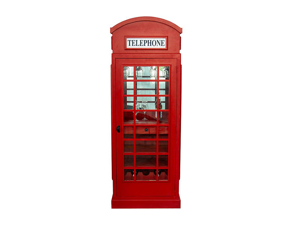 Εικόνα Ξύλινο ράφι & Wine Bar "Phone booth" (68709) με μπουκαλοθήκη και διαστάσεις 78x44x200cm