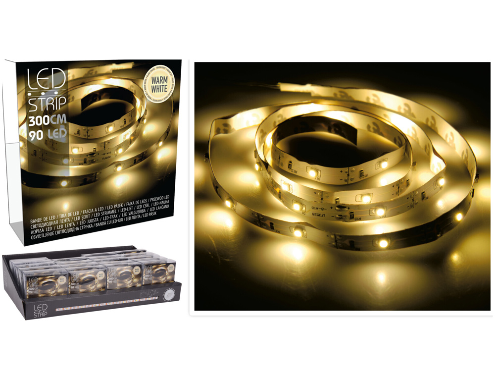 Εικόνα Ταινία LED - 3 Μέτρα, 90 LED φωτάκια, με μπαταρία - Θερμό Λευκό