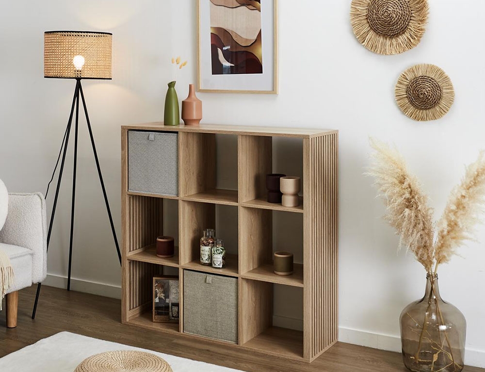 Εικόνα Ραφιέρα Οργάνωσης Klaus Home Deco Factory με 9 ράφια και διαστάσεις 102x32x99cm - Συνδυάζεται με κουτιά αποθήκευσης - Σε απόχρωση Ξύλου